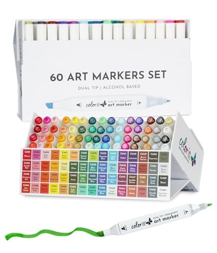 ColorIt 60 Dual Tip Art Markers Set For Coloring - Double Sided Artist...
