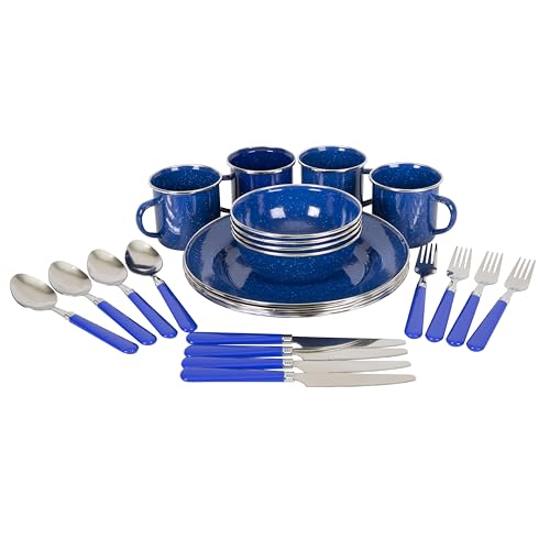 Stansport Deluxe 24-Piece Enamel Tableware Set - Blue (11220)