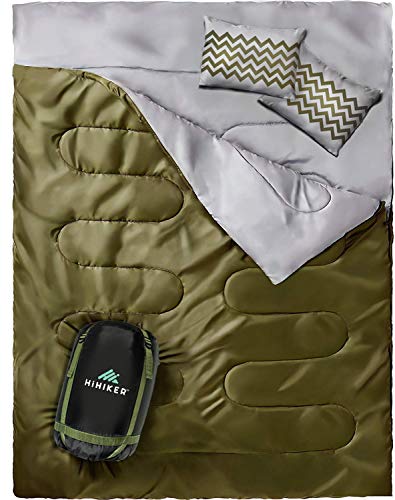 HiHiker Double Sleeping Bag Queen Size XL -for Camping, Hiking Backpacking...