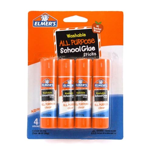 Elmer's All Purpose School Glue Sticks, Clear, Washable, 4 Pack, 0.24-ounce...