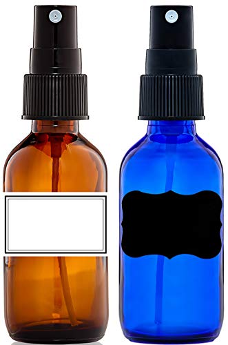 Amber and Cobalt Blue Glass Bottles 2 Oz. for Essential Oil with Black Fine...