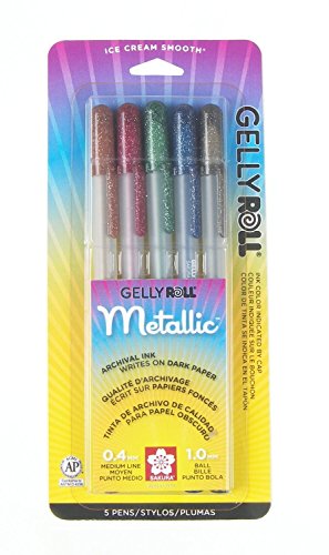Gelly Roll Metallic Medium Point Pens 5/Pkg-Sepia, Burgundy, Hunter, Blue &...