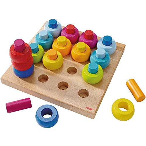 HABA Rainbow Whirls Wooden Sorting & Stacking Rings - Encourages Fine Motor...