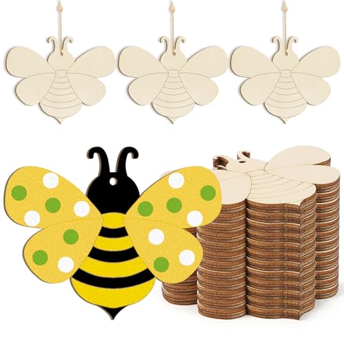Wooden Spring Ornaments to Paint Bee Decoration Cutouts Unfinished 24PCS...