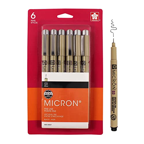 Sakura Pigma 50037 Micron Blister Card Ink Pen Set, Black, 03 6CT
