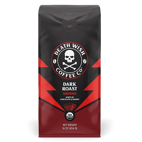 Death Wish Coffee Co., Organic and Fair Trade Dark Roast Ground Coffee, 16...