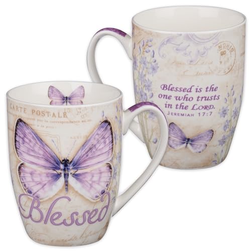 Christian Art Gifts Ceramic Blessed Butterfly Mug – Botanic Purple...