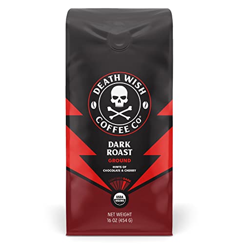 Death Wish Coffee Dark Roast Grounds - 16 Oz - Extra Kick of Caffeine -...