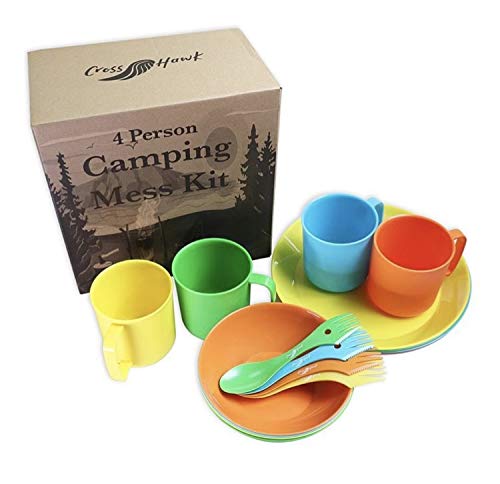 CrossHawk Camping Mess Kit | Premium Full Tableware Set with Mesh Bag for 4...
