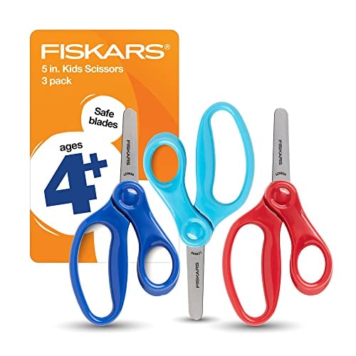 Fiskars 5' Blunt-Tip Scissors for Kids 4-7 (3-Pack) - Scissors for School...