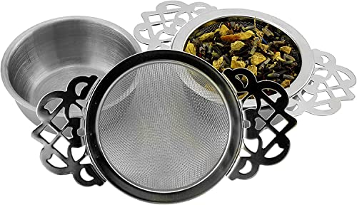 Solstice Empress Tea Strainers with Drip Bowls (2-Pack); Elegant Stainless...