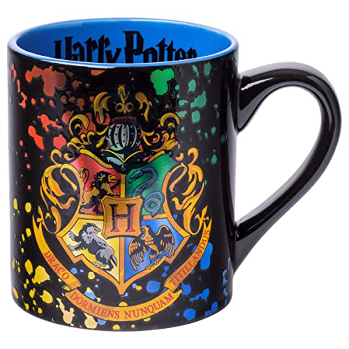 Silver Buffalo Harry Potter Hogwarts Crest Splatter Ceramic Mug, 14 Ounces