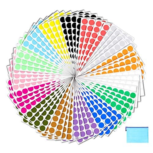 Pack of 2400 ¾' Round Color Coding Circle Dot Sticker Labels - 15...