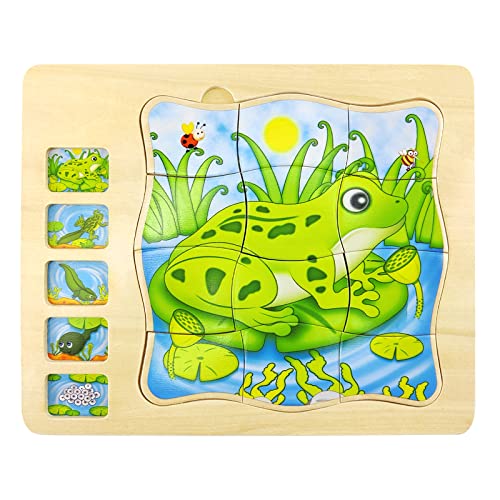 Wooden Puzzles for Kids Age 4-8, 5 Layers Life Cycle of a Frog Montessori...