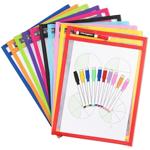 TYH Supplies 10 Pack Heavy Duty Dry Erase Pocket Sleeves | 10 x 14 Inch...