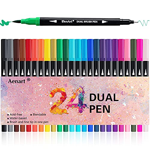 Dual Brush Markers for Adult Coloring Books, 24 Colored Journal Planner...