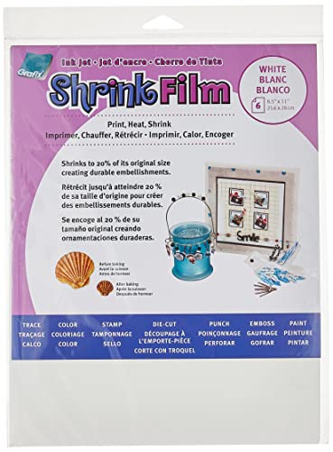 Grafix KSF6-WIJ Printable Shrink Film 8.5X11 6PC, 6-Pack, White, 6 Count