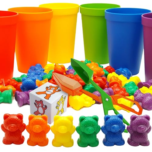 Skoolzy Rainbow Counting Bears with Matching Sorting Cups 70 Pc - Toddler...