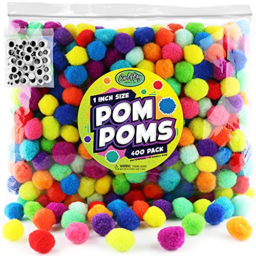 400 Pieces - Pom Poms Balls for Craft Supplies - 350 Assorted Colored Fuzzy...