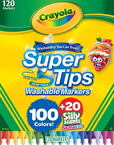 Crayola Super Tips Marker Set, 100 Washable Markers for Kids, 20 Scented...