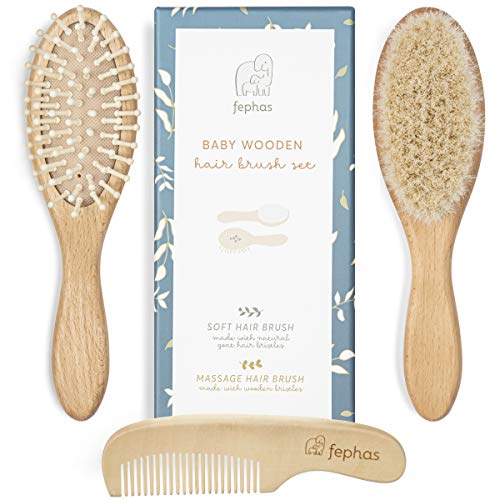 Wooden Baby Hair Brush and Comb Set for Newborns and Toddlers Girl ; Boy ;...
