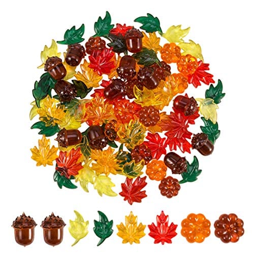 84 Pieces Acrylic Leaves Mini Acrylic Pumpkin Maple Leaves Acorns Crystals...