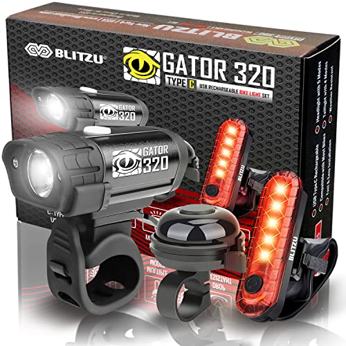 BLITZU 2023 Bike Lights Set with Bell USB-C Rechargeable. Bicycle...