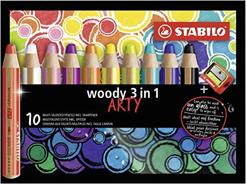STABILO Multi-Talented Pencil woody 3 in 1 ARTY - Wallet of 10 - Assorted...