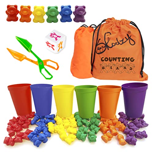 Skoolzy Rainbow Counting Bears with Matching Sorting Cups 68 Piece Set -...