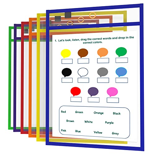 Scribbledo Dry Erase Pockets, 6 Pack Reusable Dry Erase Sleeves with Marker...