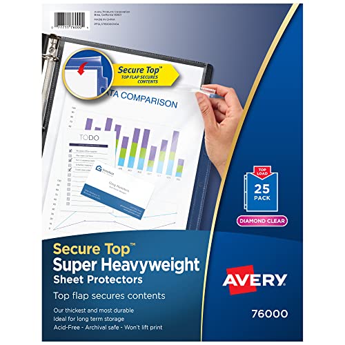 Avery 76000 Secure Top Sheet Protectors, Super Heavy Gauge, Letter, Diamond...
