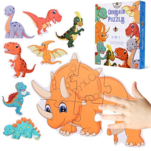 BEESTECH Beginner Dinosaur Puzzles for 2, 3, 4 Year Old Toddlers, 8 Pack...