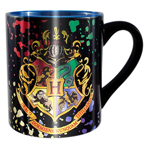 Silver Buffalo Harry Potter Hogwarts Crest Splatter Ceramic Mug, 14 Ounces