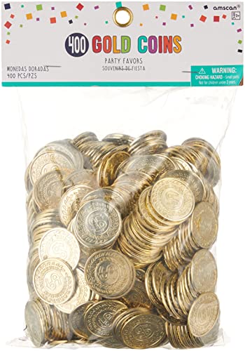 Amscan Plastic Coin Mega Party Favors | Gold | 400 Pcs, 10 1/4" x 7 1/4"