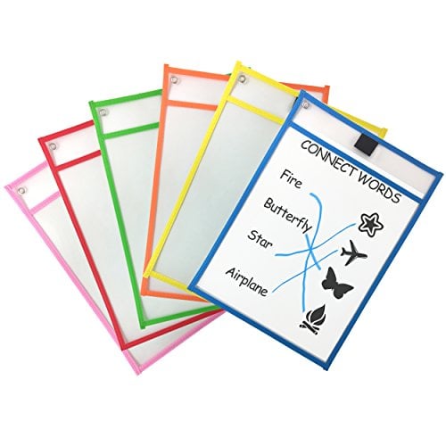 Clipco Dry Erase Pocket Sleeves Assorted Colors (6-Pack)