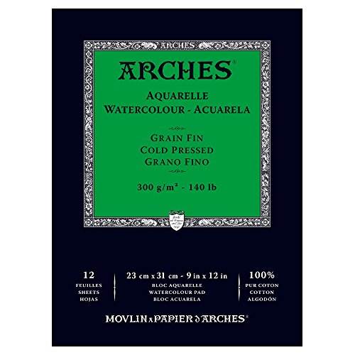 Arches Watercolor Pad 9x12-inch Natural White 100% Cotton Paper - 12 Sheet...