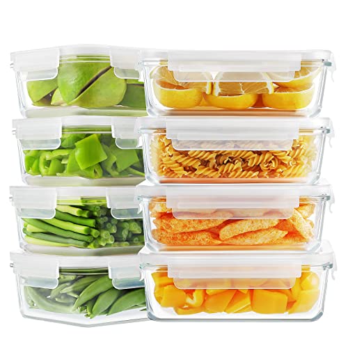 Bayco 8 Pack Glass Food Storage , Meal Prep Containers, Airtight with Lids...