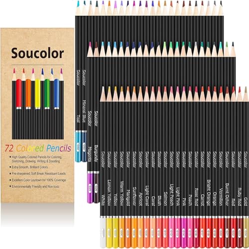Soucolor 72-Color Colored Pencils for Adult Coloring Books, Back to School...