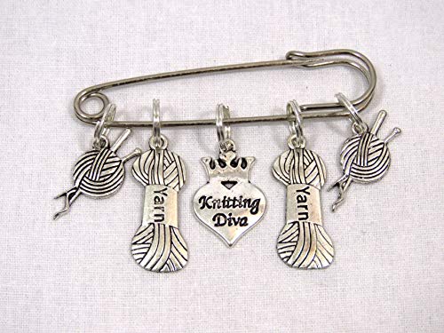 Knitting Diva - 5 Silver Knitting Stitch Markers by Charmed Knitting