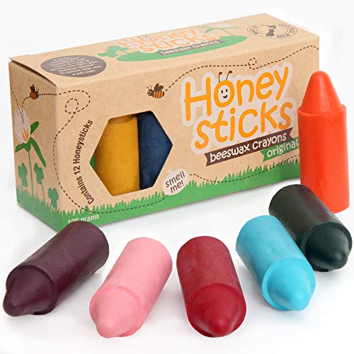 Honeysticks 100% Pure Beeswax Crayons (12 Pack) - Non Toxic Crayons, Safe...