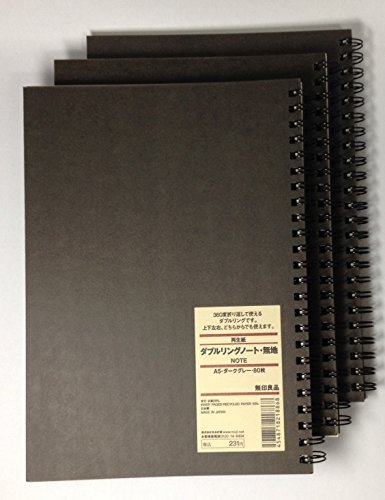 MUJI Double Ring Blank Notebook A5-size Unruled 80sheets - Pack of 3books