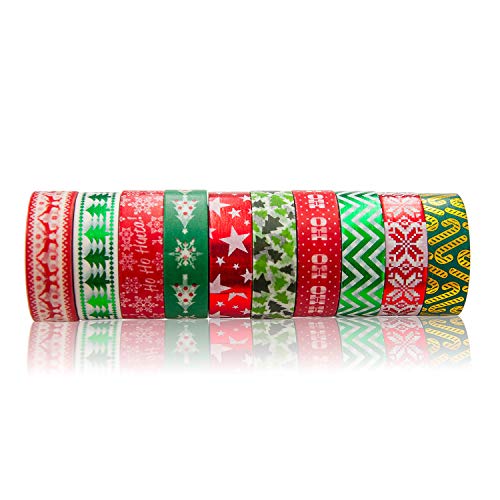 Piokio 10 Rolls Christmas Washi Masking Tape Set Decorative Foil Holiday...