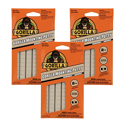 Gorilla Removable Mounting Putty, 84 Pre-cut Squares, Off White (Pack of 3)