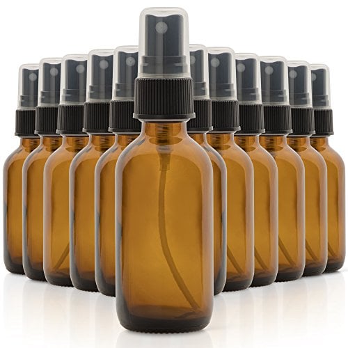 Set of 12, 2oz Amber Glass Spray Bottles for Essential Oils - with Fine...