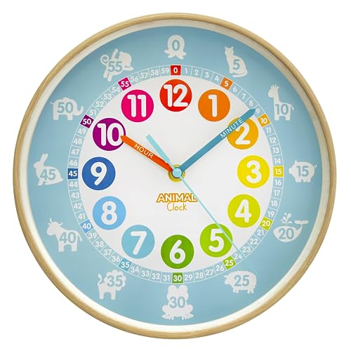 Animal Preschool Clock - Time Teacher 10 Inch Educational Silent Wall Clock...
