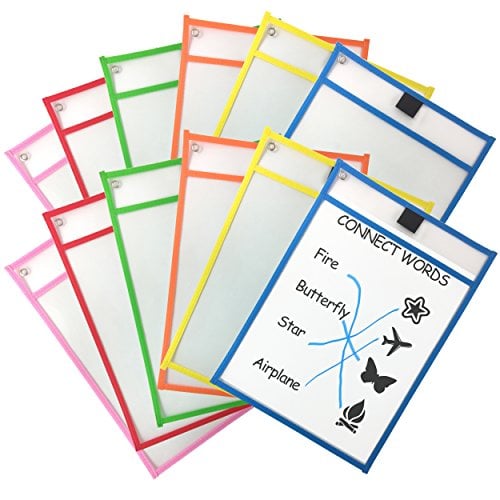 Clipco Dry Erase Pocket Sleeves Assorted Colors (12-Pack)