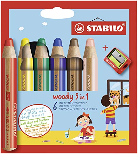 Multi-talented Pencil STABILO woody 3-in-1 - Wallet of 6 - Assorted colors...