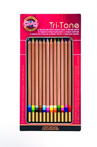 Koh-I-Noor Tri-Tone Multi-Colored Pencil Set, 12 Assorted Colors in Tin and...