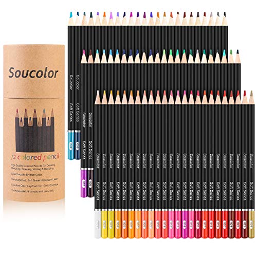 Soucolor 72-Color Colored Pencils for Adult Coloring Books, Soft Core,...
