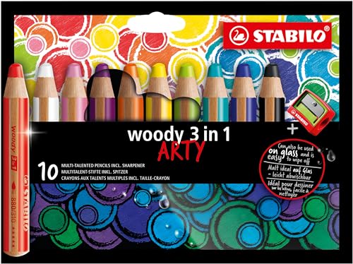 STABILO Multi-Talented Pencil woody 3 in 1 - ARTY - Pack of 10 - Assorted...